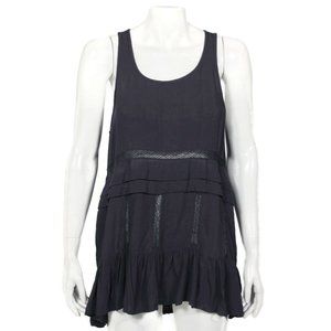 NWT AMERCIAN EAGLE OUTFITTERS Gray Sleeveless Crochet Lace Ruffle Top sz S /258